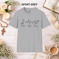 Image 3 of Faith Hope Love Heartbeat T-Shirt — Inspirational Christian Tee