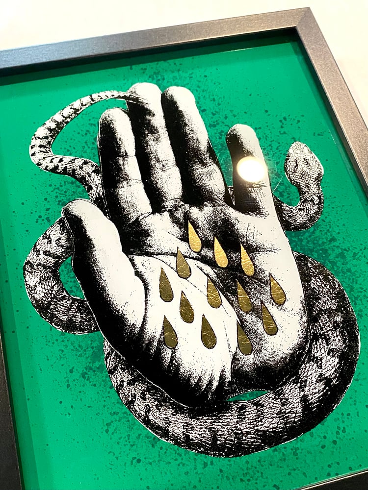 Image of 'snake handler' reverse glass painting