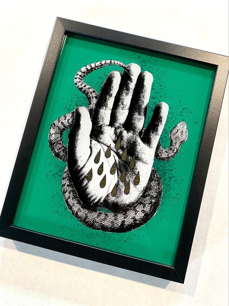 Image of 'snake handler' reverse glass painting