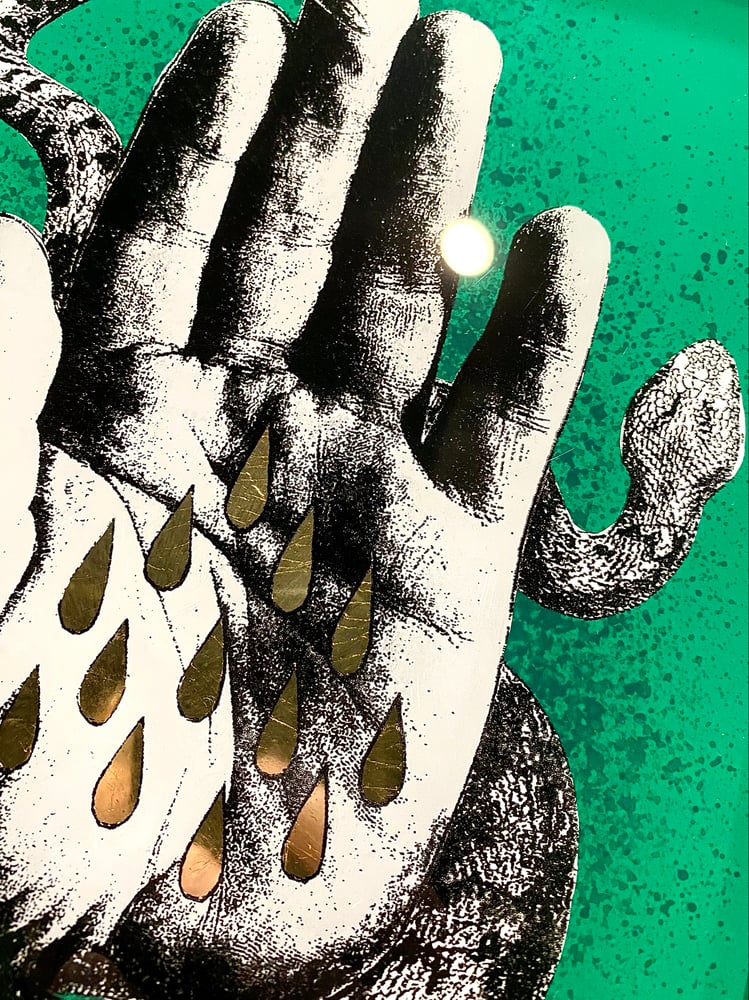 Image of 'snake handler' reverse glass painting