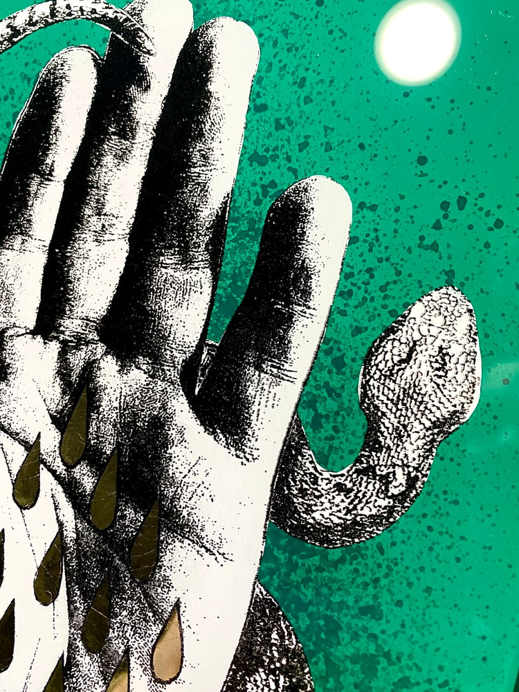 Image of 'snake handler' reverse glass painting