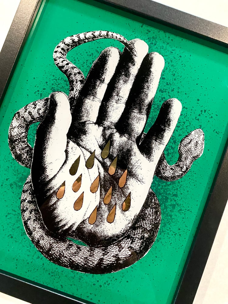 Image of 'snake handler' reverse glass painting