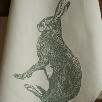 Image 1 of Organic Cotton Hare Tea Towel - Green Print