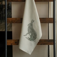 Image 3 of Organic Cotton Hare Tea Towel - Green Print
