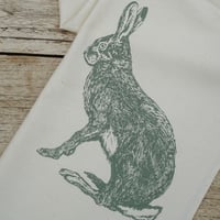 Image 2 of Organic Cotton Hare Tea Towel - Green Print
