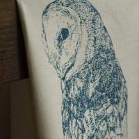 Image 4 of Organic Cotton Barn Owl Tea Towel - Blue Print