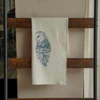 Image 3 of Organic Cotton Barn Owl Tea Towel - Blue Print
