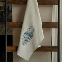 Image 2 of Organic Cotton Barn Owl Tea Towel - Blue Print