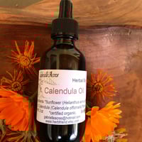 Image 1 of Calendula Infused Oil, Pure and Organic, 2 oz glass bottle with dropper, Small Batch Handmade