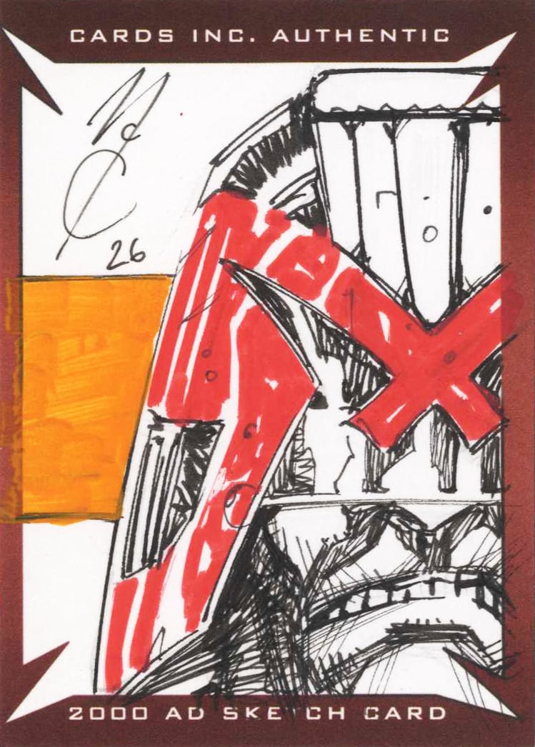 Image of Hand-Drawn Trading Card _ 2000 AD _ Judge Dredd