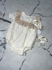 Beige Girls Romper with Matching Hair Clip