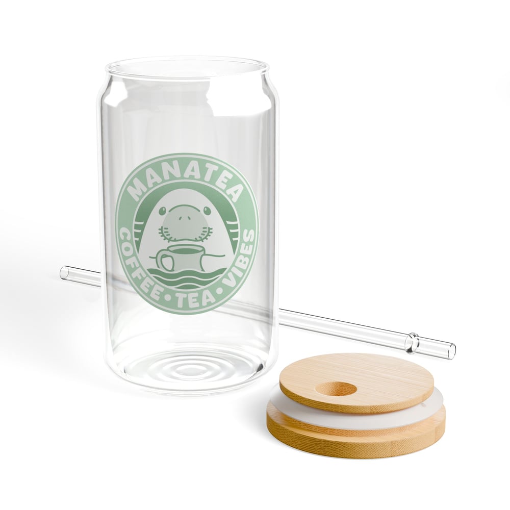 Manatee Coffee Tea Vibes Glass Tumbler, 16 oz