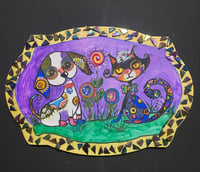 Image 1 of Modern Art Dog Cat Mixed Media Painting 
