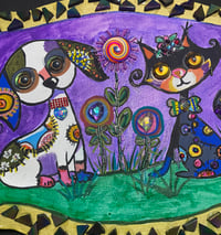 Image 3 of Modern Art Dog Cat Mixed Media Painting 