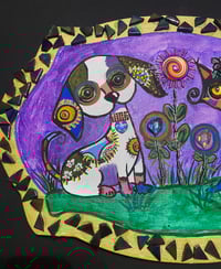 Image 4 of Modern Art Dog Cat Mixed Media Painting 