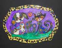 Image 5 of Modern Art Dog Cat Mixed Media Painting 
