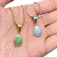 Image 1 of Glass Tear Drop Necklace Stainless Steel 18K Gold Plated