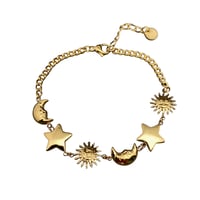 Image 2 of Glossy Sun Moon Bracelet Stainless Steel 18k Gold Plated