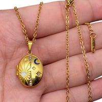 Image 1 of Star Moon Locket Necklace 18k Gold Plated 