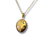 Image 2 of Star Moon Locket Necklace 18k Gold Plated 
