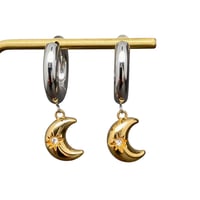 Image 1 of Moon 18K Gold Plated Stainless Steel Hoop Earrings