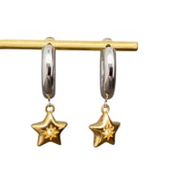 Image 1 of Star 18K Gold Plated Stainless Steel Hoop Earrings