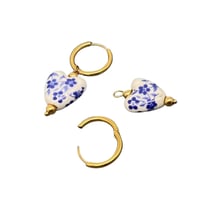 Image 2 of Blue and White Porcelain 18K Golden Huggie Earrings