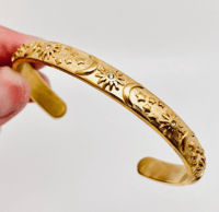 Image 1 of 18K Gold Plated Stainless Steel Star Moon Sun Cuff 