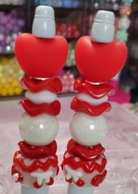 Image 1 of Red and White Heart Beaded Pens