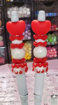 Image 4 of Red and White Heart Beaded Pens