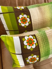 Image 2 of Green Check Flower Cushion