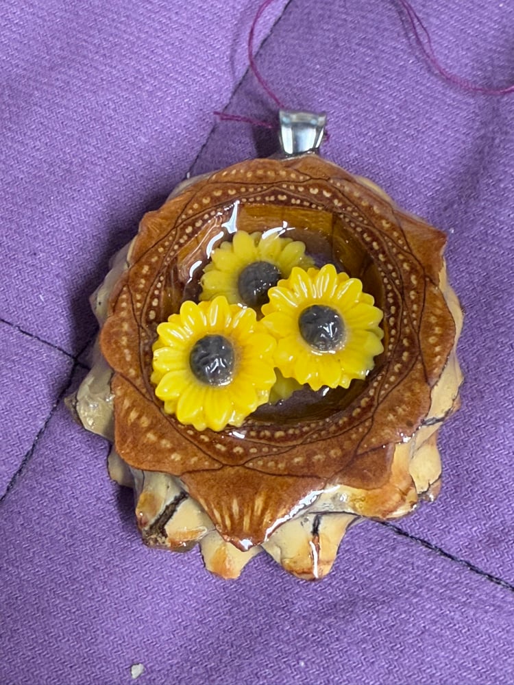 Image of Sunflowers Pinecone Charm | PNW Art | Handmade PNW Jewelry | #115