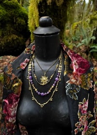 Image 1 of Amethyst Sun Charm 4 teir necklace 