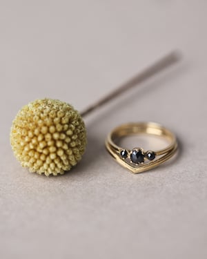 Image of *SALE - was £2450* 18ct yellow gold, Rose-cut black diamond trilogy ring (LON197)
