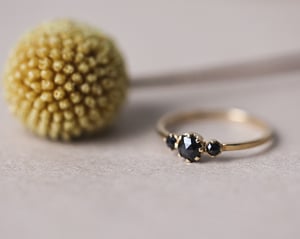 Image of *SALE - was £2450* 18ct yellow gold, Rose-cut black diamond trilogy ring (LON197)