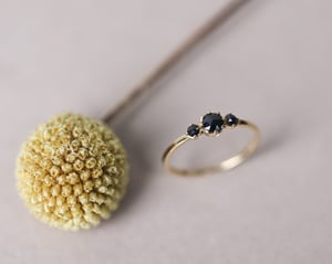 Image of *SALE - was £2450* 18ct yellow gold, Rose-cut black diamond trilogy ring (LON197)