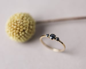 Image of *SALE - was £2450* 18ct yellow gold, Rose-cut black diamond trilogy ring (LON197)