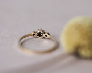Image of *SALE - was £2450* 18ct yellow gold, Rose-cut black diamond trilogy ring (LON197)