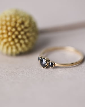 Image of *SALE - was £2450* 18ct yellow gold, Rose-cut black diamond trilogy ring (LON197)