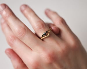 Image of *SALE - was £2450* 18ct yellow gold, Rose-cut black diamond trilogy ring (LON197)
