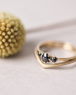 Image of *SALE - was £2450* 18ct yellow gold, Rose-cut black diamond trilogy ring (LON197)