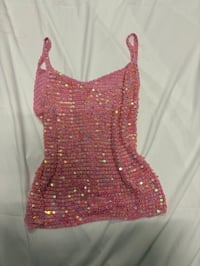 Image 1 of 00s pink crochet sequin crochet cami
