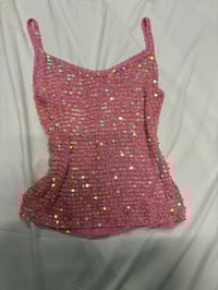 Image 2 of 00s pink crochet sequin crochet cami