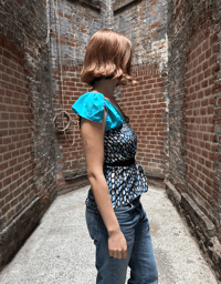 Image 1 of Rena Wrap Top, Blue Multi Print