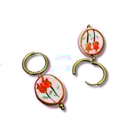 Image 4 of Flower Pattern Ceramic 18K Gold Huggie Earrings