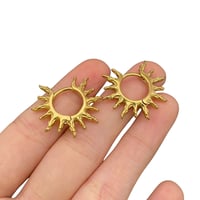Image 1 of 18K Gold Plated Stainless Steel Sun Huggie Earrings