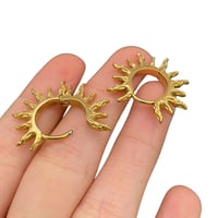Image 2 of 18K Gold Plated Stainless Steel Sun Huggie Earrings