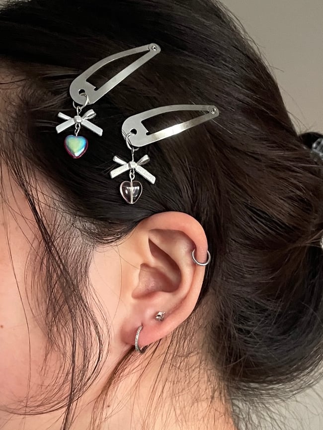 bow & glass heart hair clips (set of three)