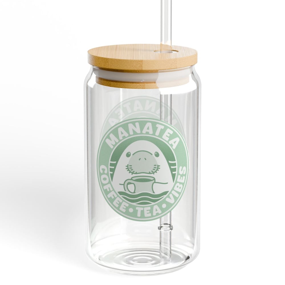 Manatee Coffee Tea Vibes Glass Tumbler, 16 oz