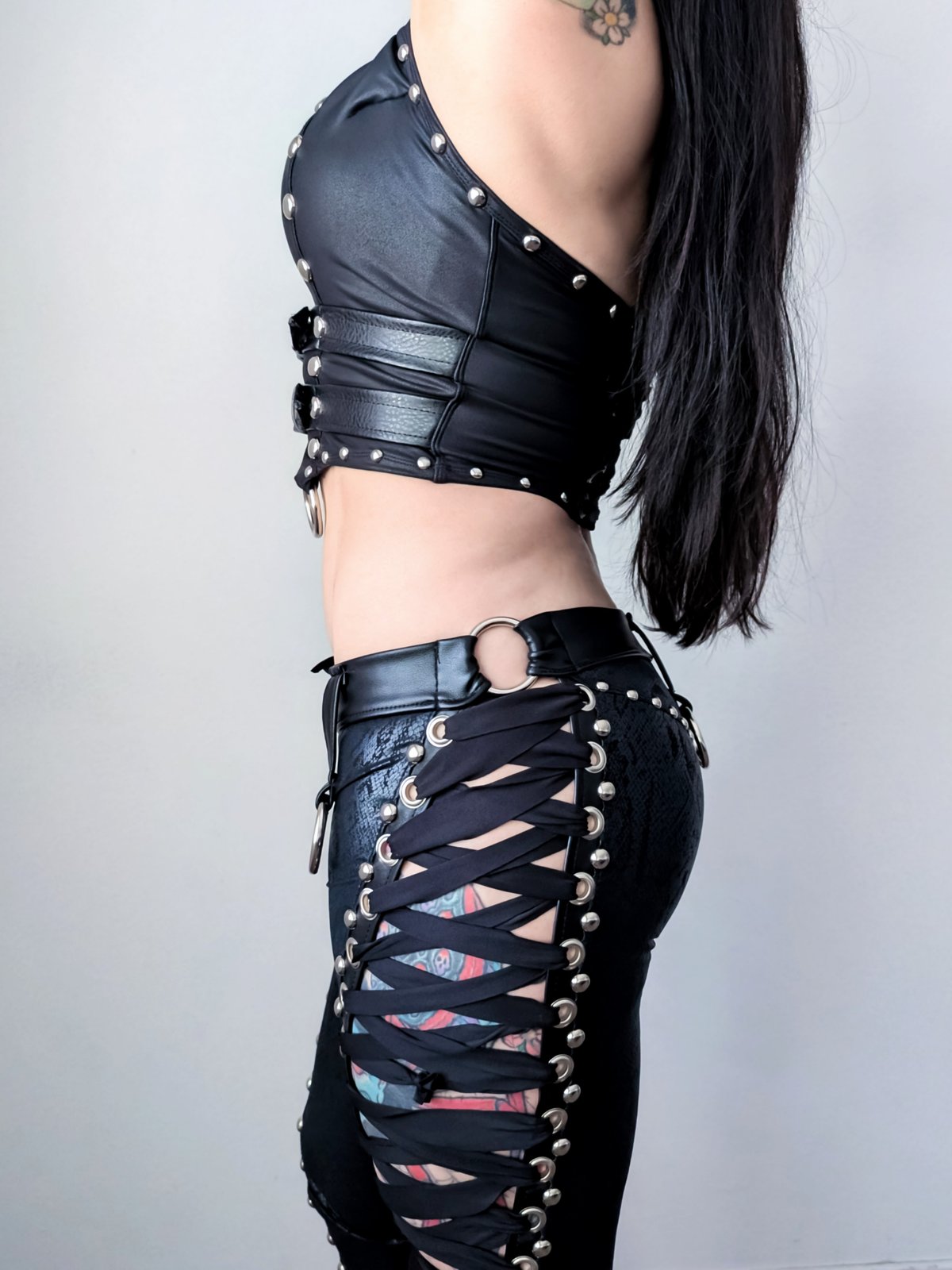 Black Leather Buckle Vest Top